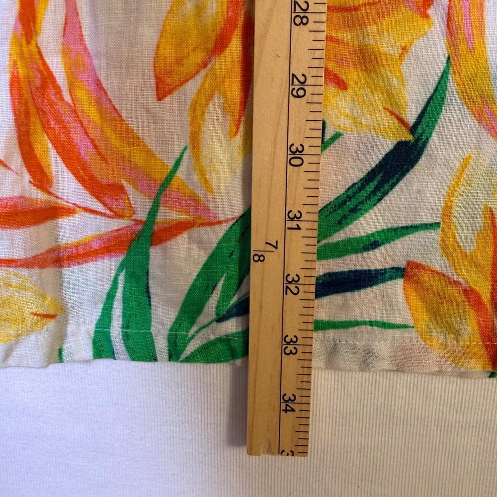 Nicole Miller Linen Tropical Floral Shift Dress S White Yellow Flutter Sleeve - Picture 7 of 15